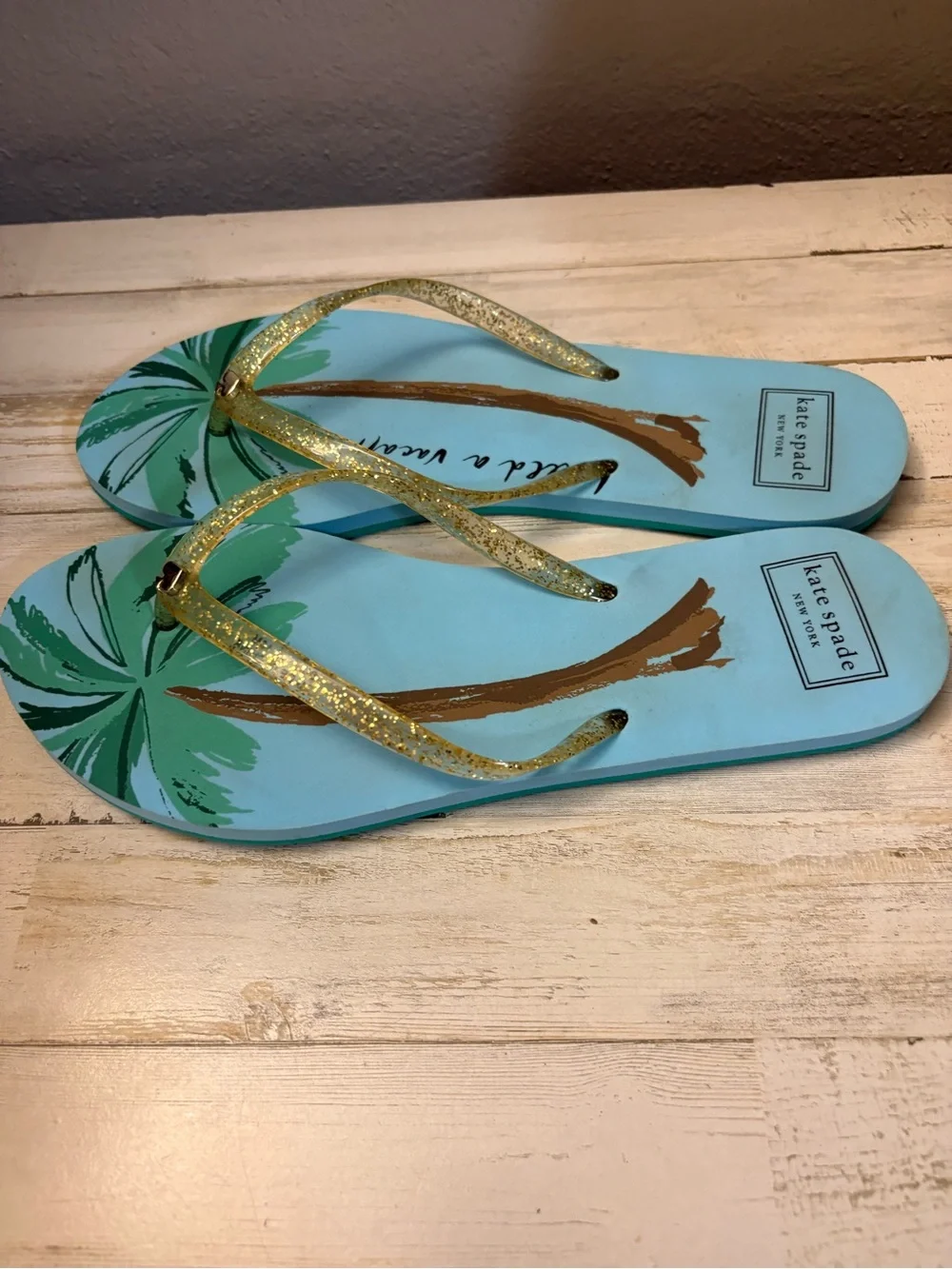kate spade Gold-Strap Aqua Flip Flop Sandals